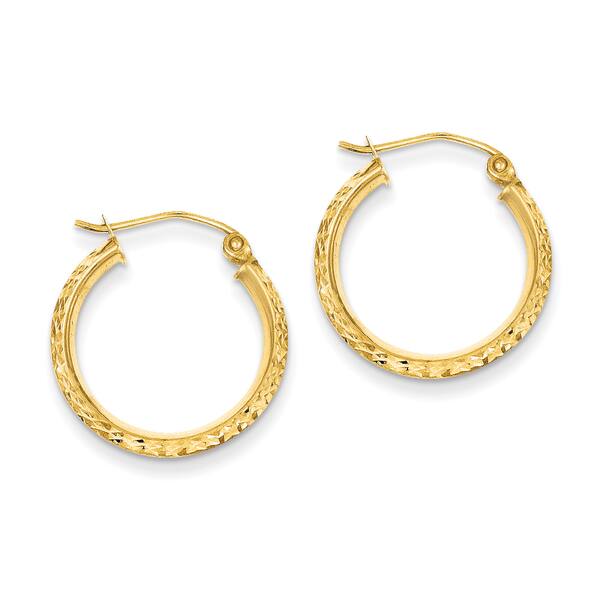 10K White Gold Diamond Cut 2.5x20mm Hoop Earrings