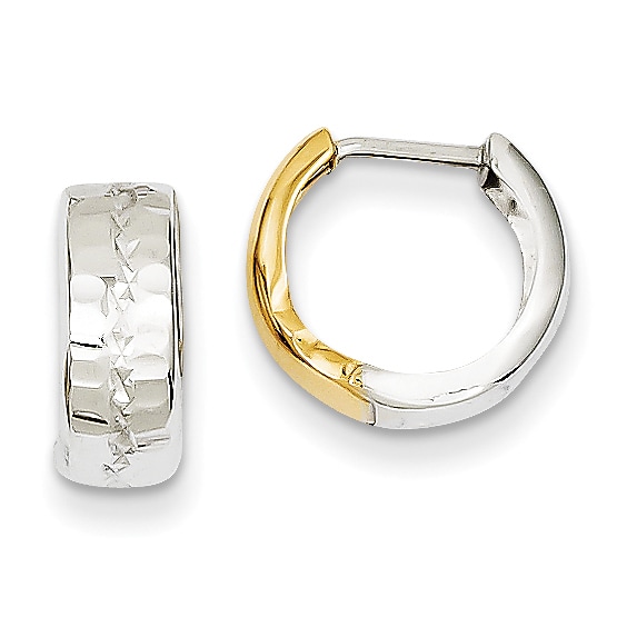 Versil 14k Two Tone Gold Textured Hinged Hoop Earrings Free Versil 14k Two Tone Gold Textured Hinged Hoop Earrings