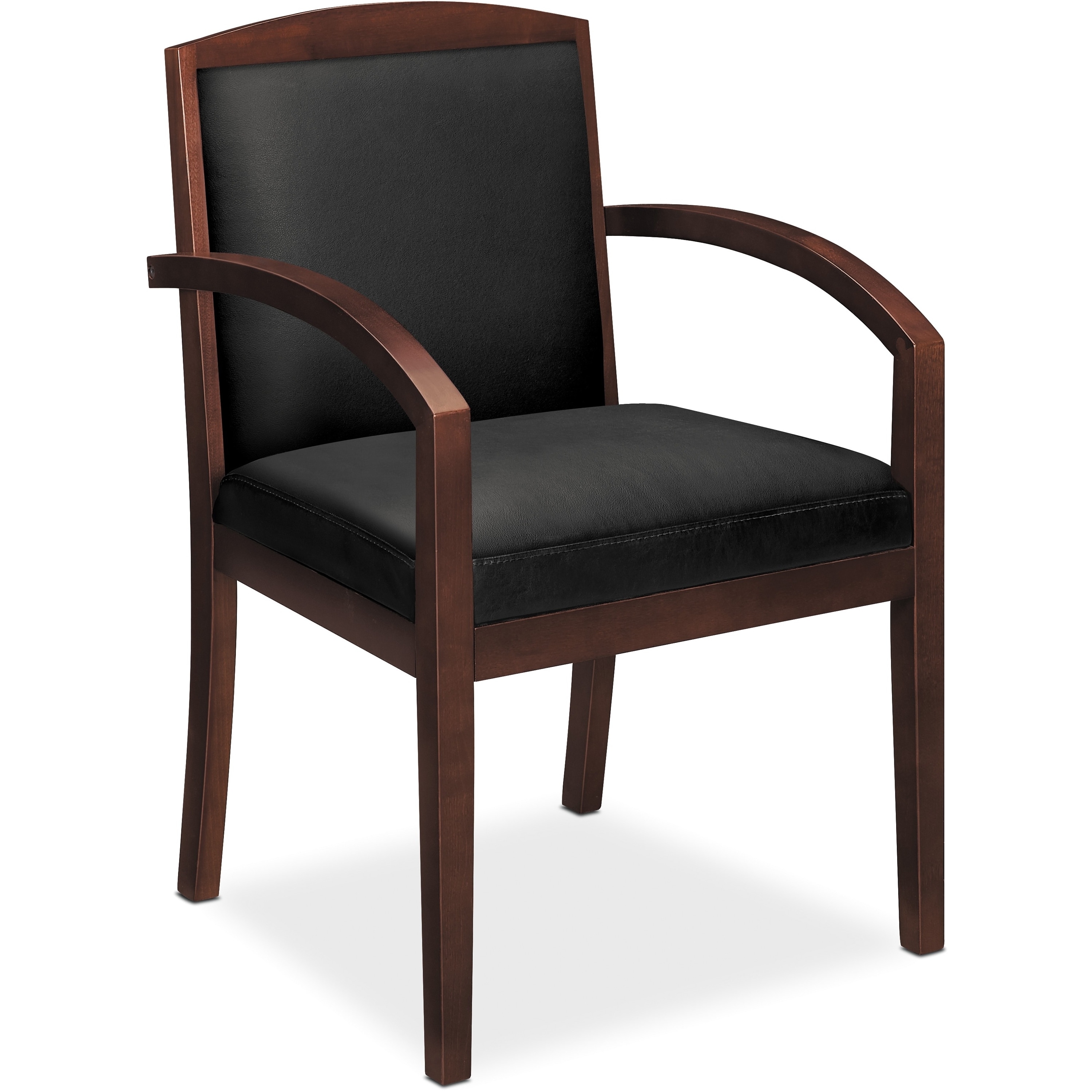 basyx by HON HON Topflight Wood Guest Chair, SofThread Leather Lobby Chair with Arms, in Black/Mahogany
