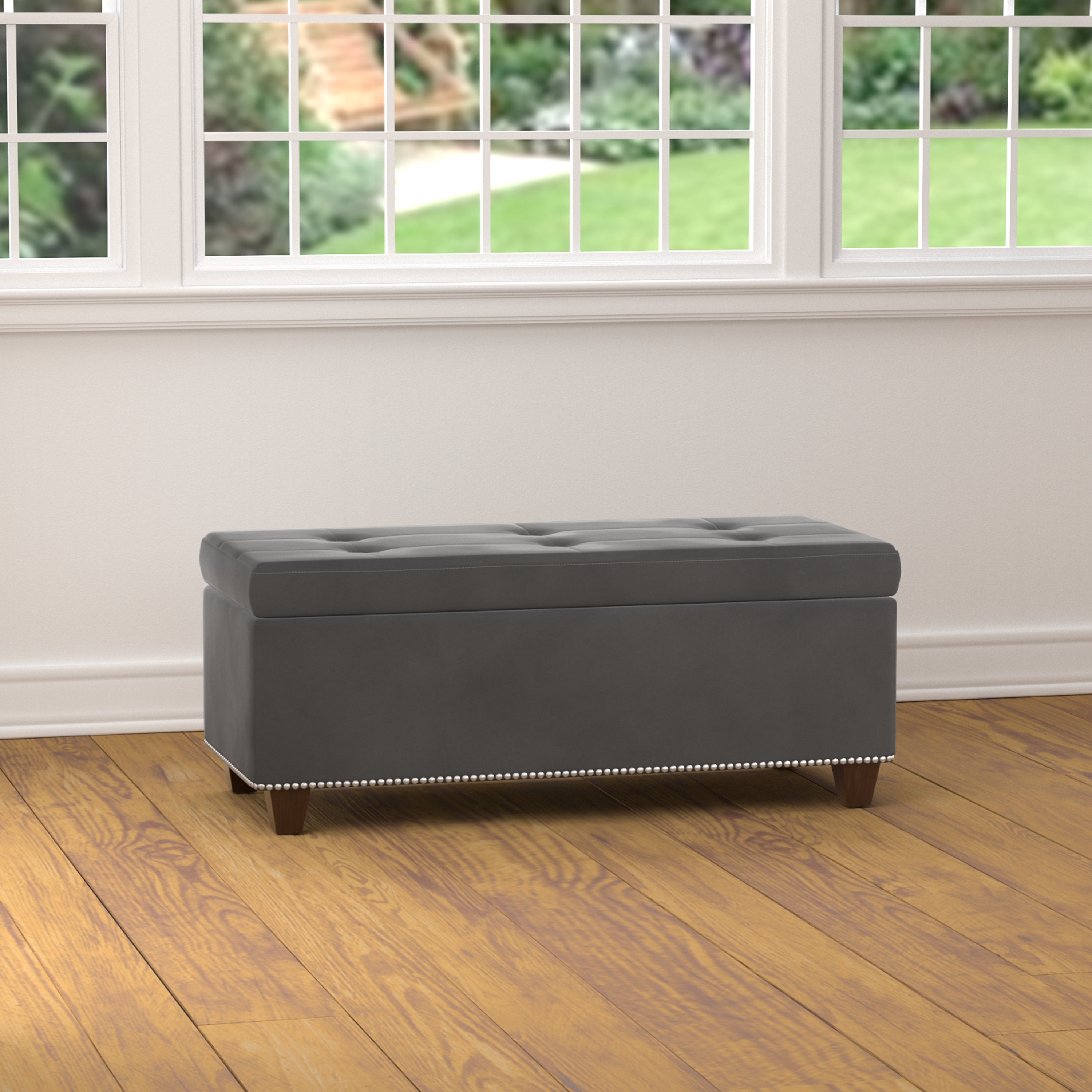 Shop Handy Living Tufted Grey Velvet Bench Storage Ottoman - Free