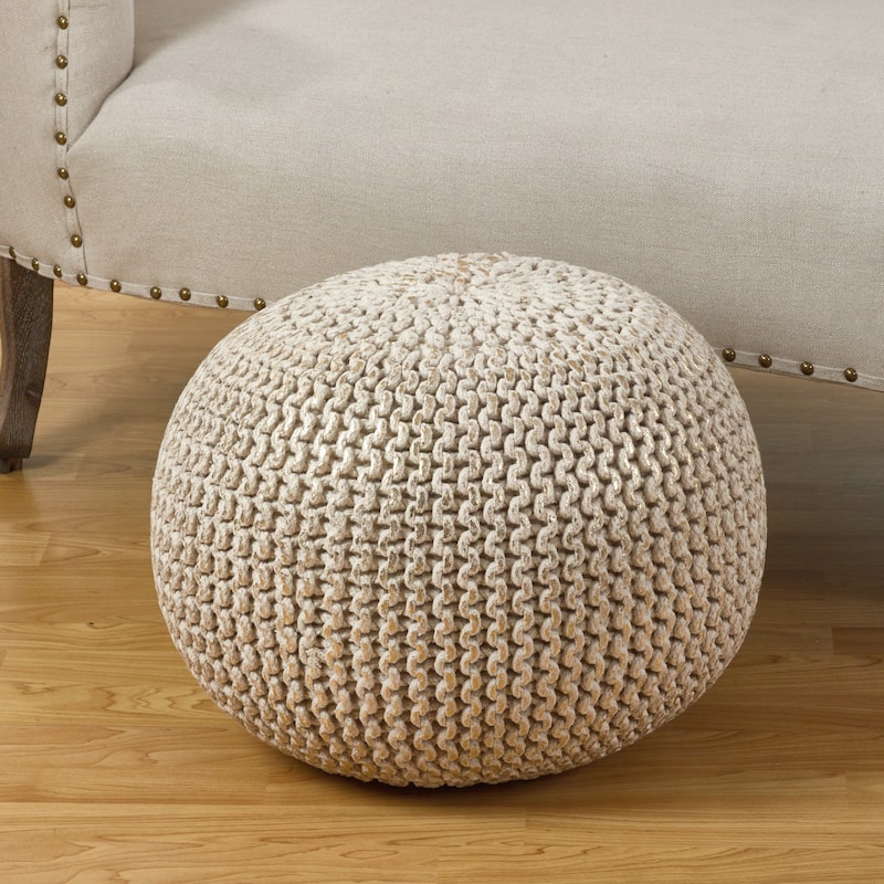 Cotton Twisted Foil Print Rope Pouf - Gold