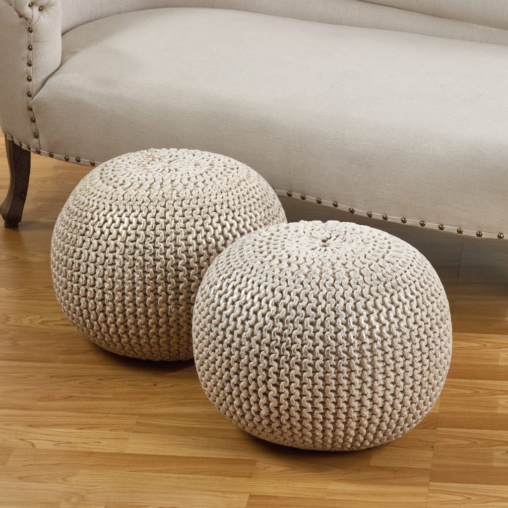 Cotton Twisted Foil Print Rope Pouf