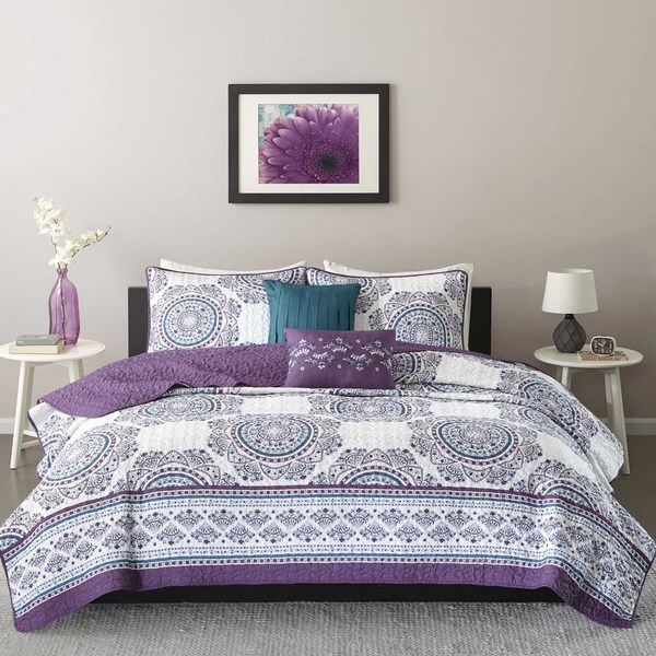 Intelligent Design Mikay Purple Coverlet Set