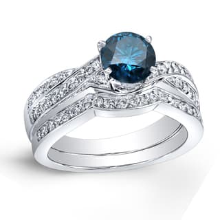 auriya platinum 34ct tdw round cut blue and white diamond bridal ring set - Platinum Wedding Ring Sets auriya platinum 34ct tdw round cut blue and white diamond bridal ring set - Platinum Wedding Ring Sets