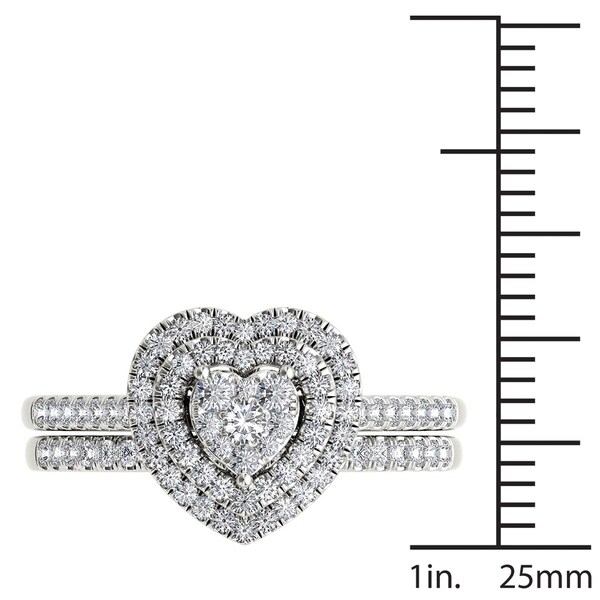De Couer 14k White Gold 1/2ct TDW Diamond Cluster Heart-Shaped Frame Bridal Set