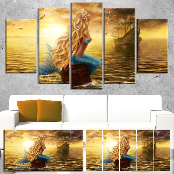 Shop Sea Mermaid with Ghost Ship - Seascape Digital Art Canvas Print ...