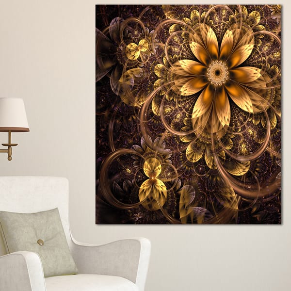 Design Art Fractal Dark Yellow Flower - Floral Digital Art Canvas Print - Orange, 12 in. Wide x 20 in. High - 1 Panel