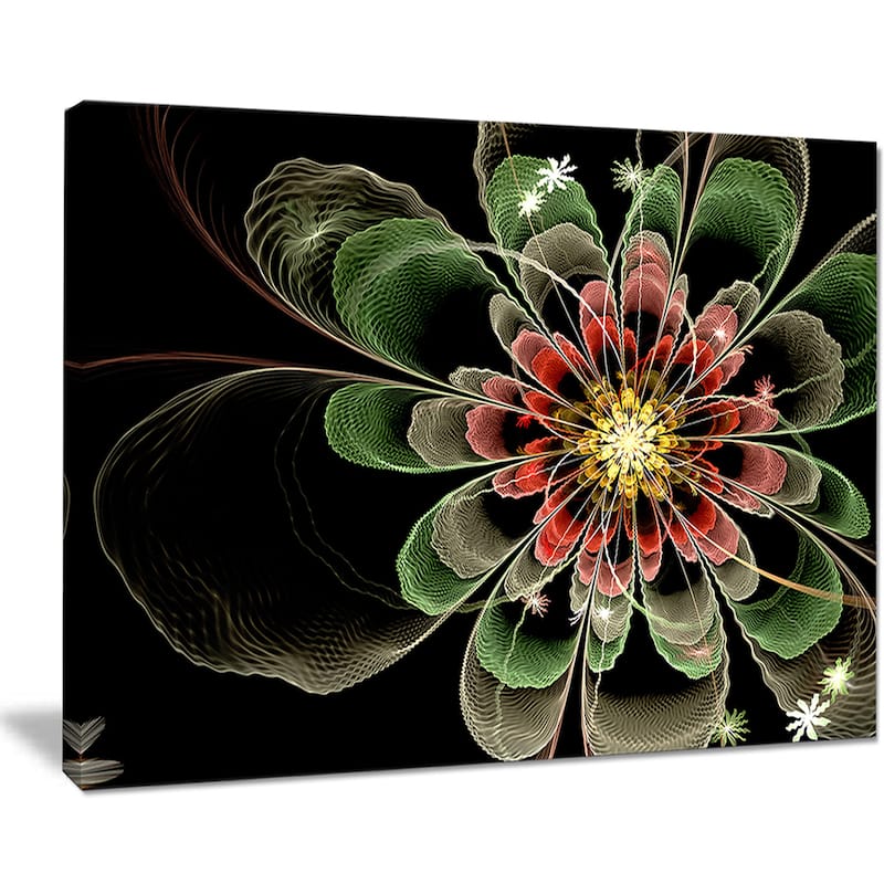 Abstract Green Fractal Flower - Floral Digital Art Canvas Print - Bed 