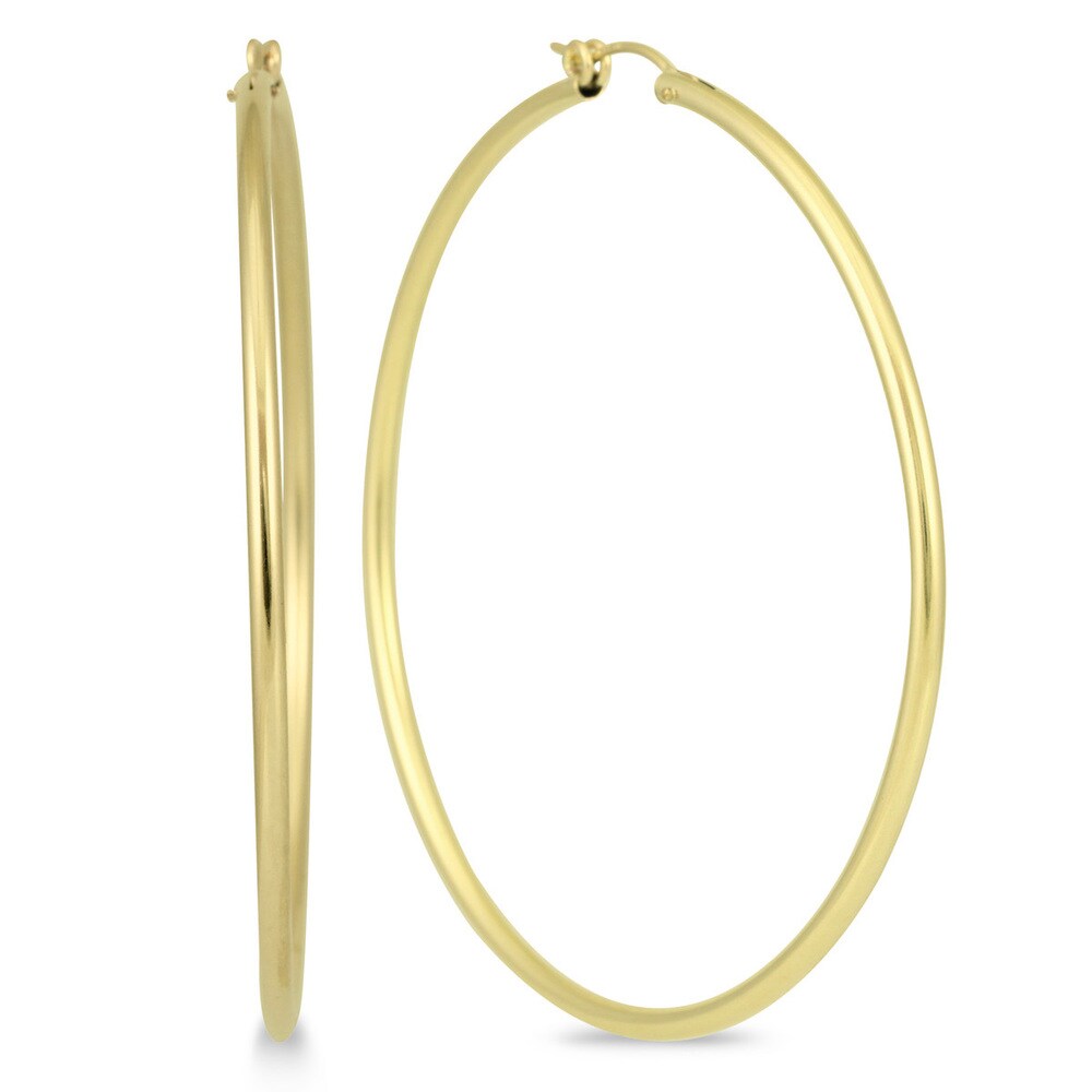 25mm Diameter 14k Tri-color Gold Moon-Cut Bead Hoop Earrings,