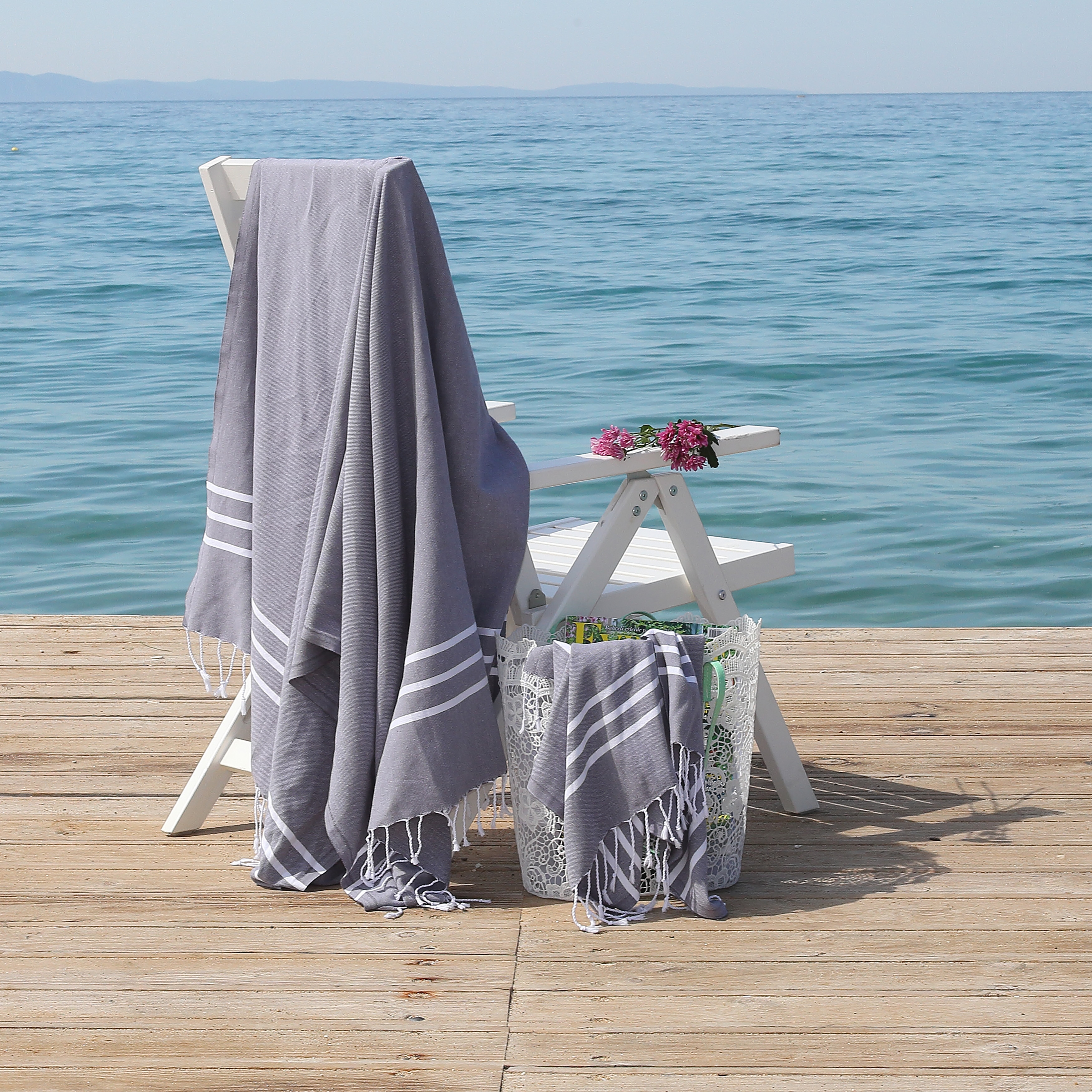 Authentic Ella Grey Monogrammed Pestemal Fouta Turkish Cotton Hand/Bath Towel  Set of 2 - On Sale - Bed Bath & Beyond - 12128128