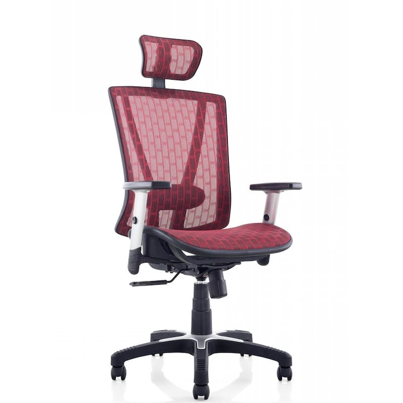 ErgoMax Office Fully Meshed Ergonomic Height Adjustable Red Office Chair w/Armrests & Headrest, 52 Inch Max Height