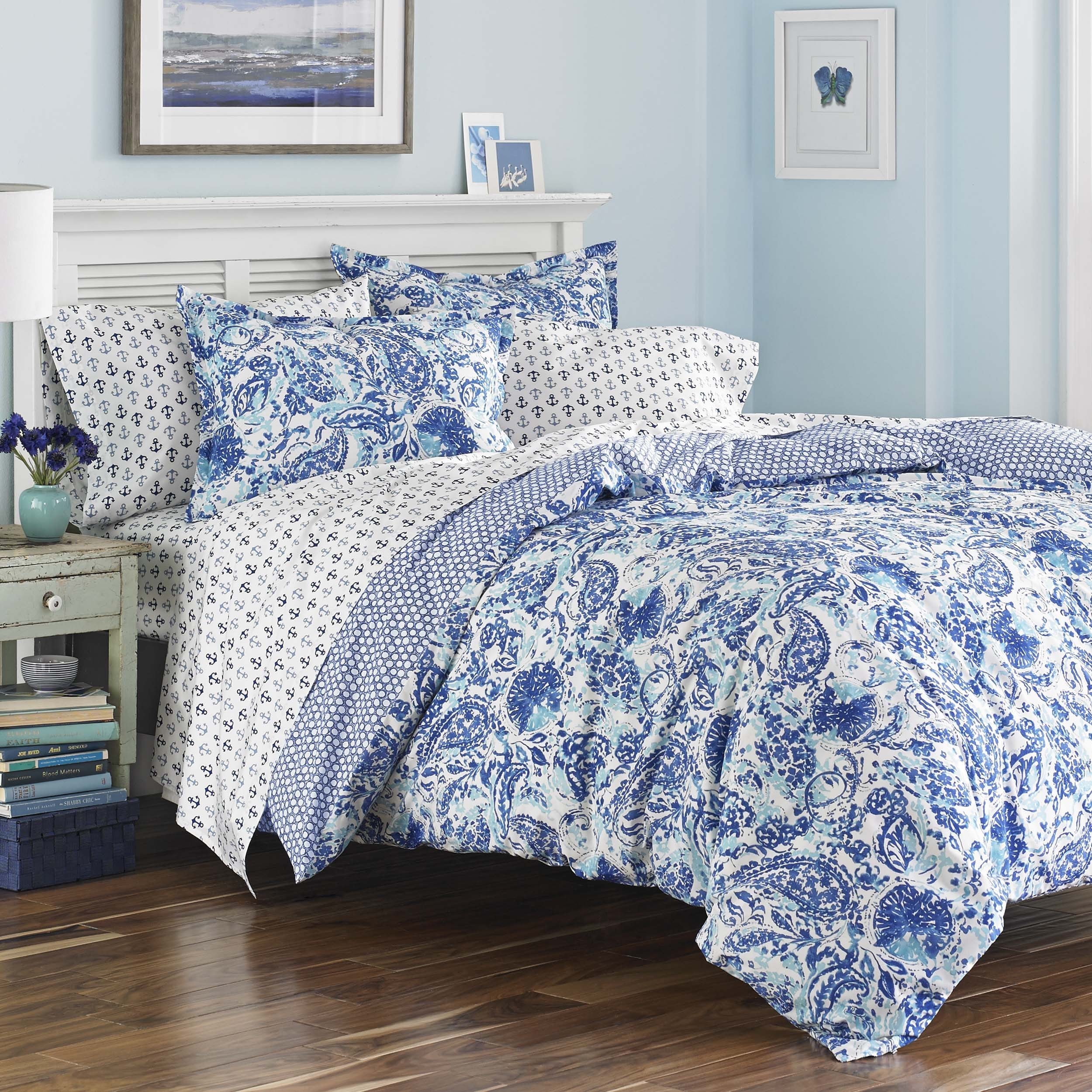Poppy Fritz Brooke Blue And White Paisley Cotton Duvet White Paisley Cotton Duvet