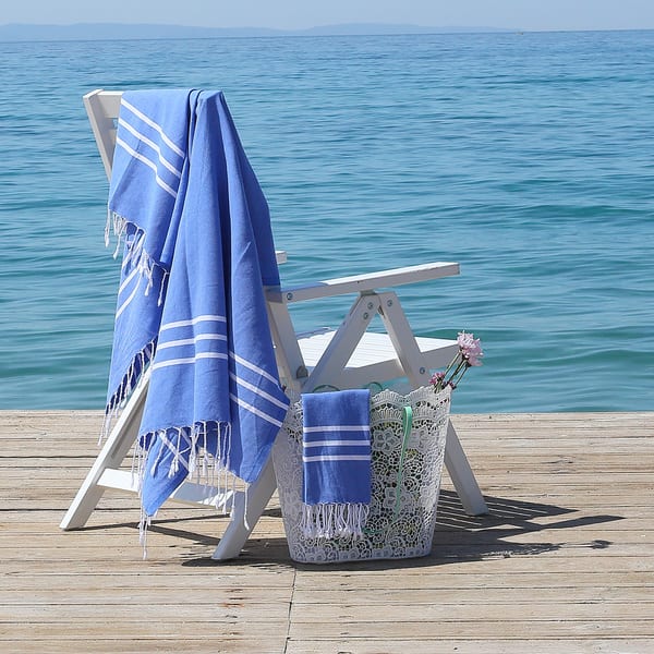 Embroidered Cabana Stripe Beach Towel - Royal Blue