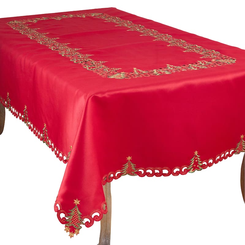 Pandora Collection Holiday Christmas Tree Tablecloth - 67" x 160" - Red
