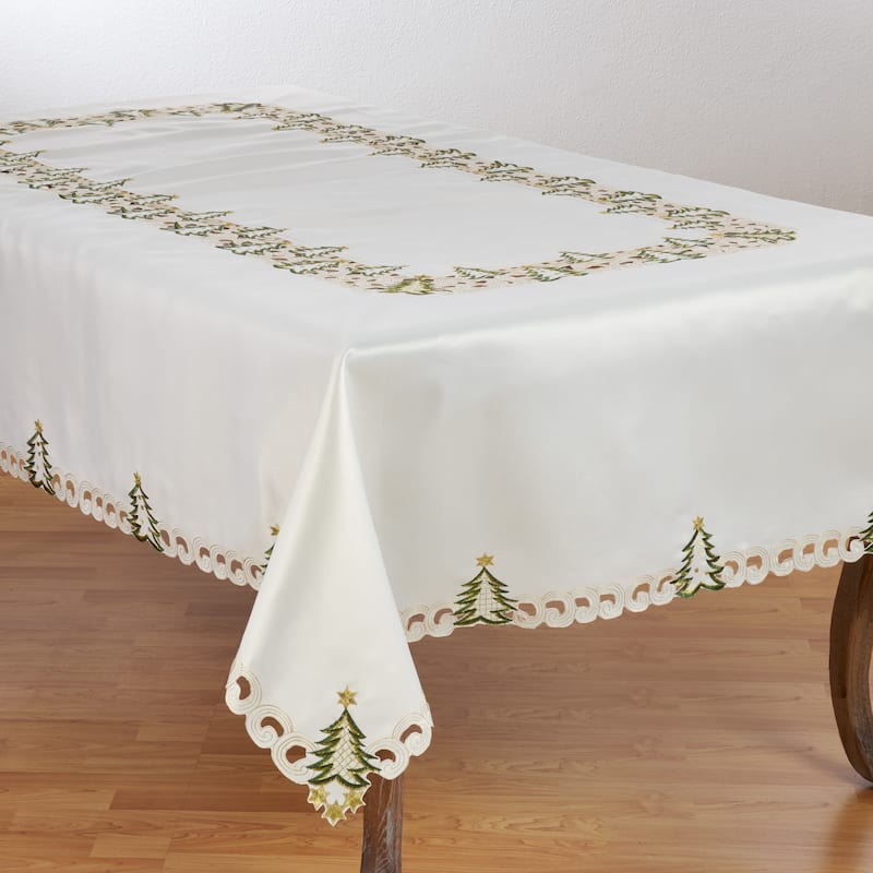 Pandora Collection Holiday Christmas Tree Tablecloth - 67"x120" - Ivory