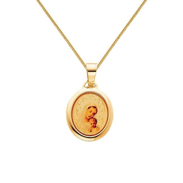 14k Two Tone Gold Small Blessed Virgin Mary Textured Pendant