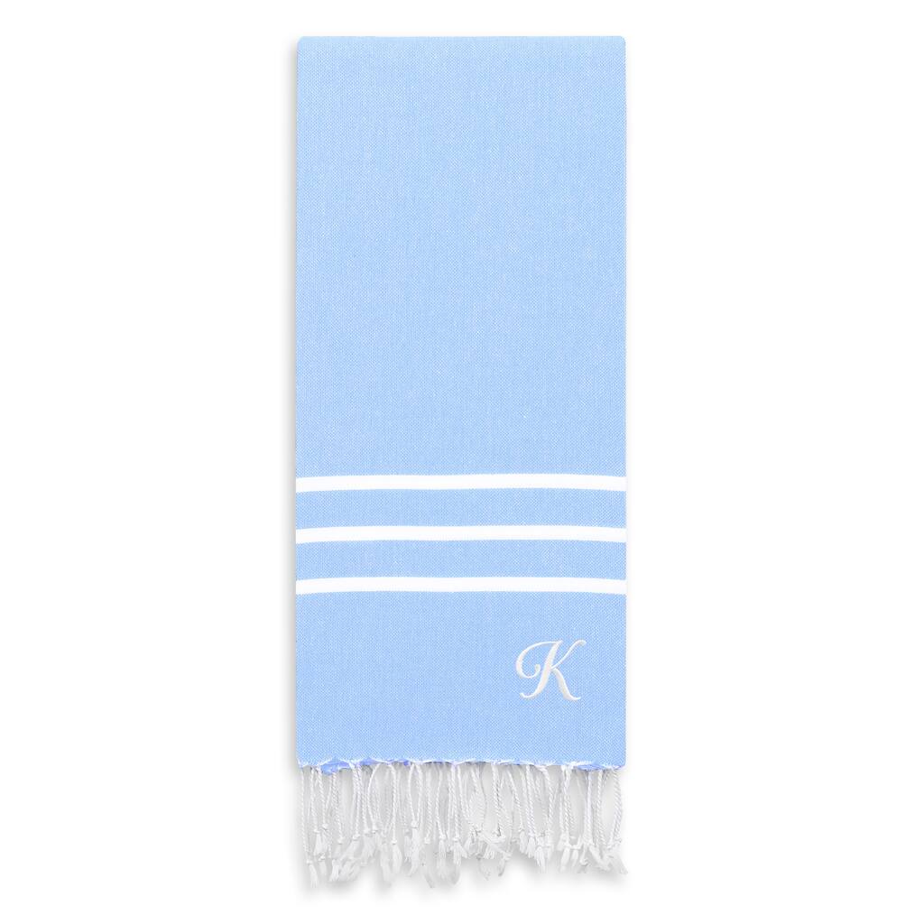 Authentic Ella Sky Blue Monogrammed Pestemal Fouta Turkish Cotton Bath/ Beach Towel