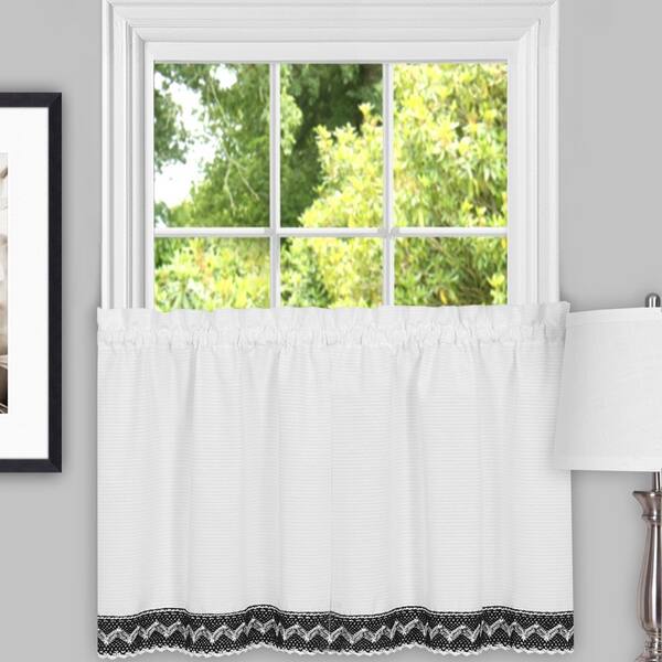 Shop Black And White Macrame Trimmed Decorative Window Curtain