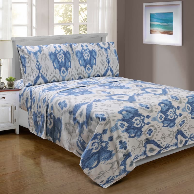 Superior 300 Thread Count Deep Pocket Printed Cotton Sheet Set - Twin
