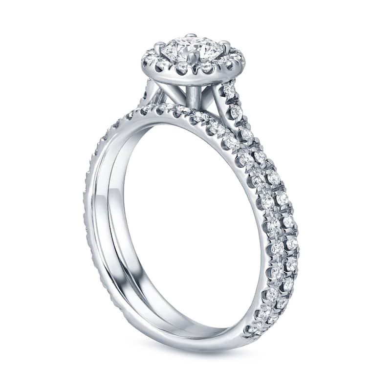 Auriya Platinum 1 carat TW Round Halo Diamond Engagement Ring Set