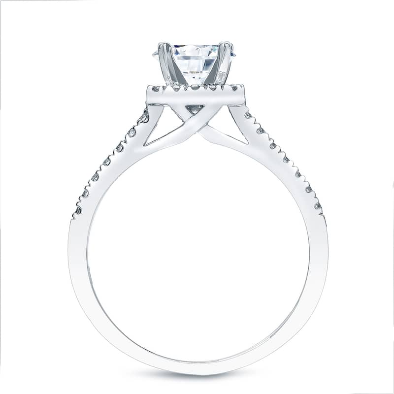 Auriya Platinum 1 1/5ctw Princess-cut Halo Diamond Engagement Ring Set
