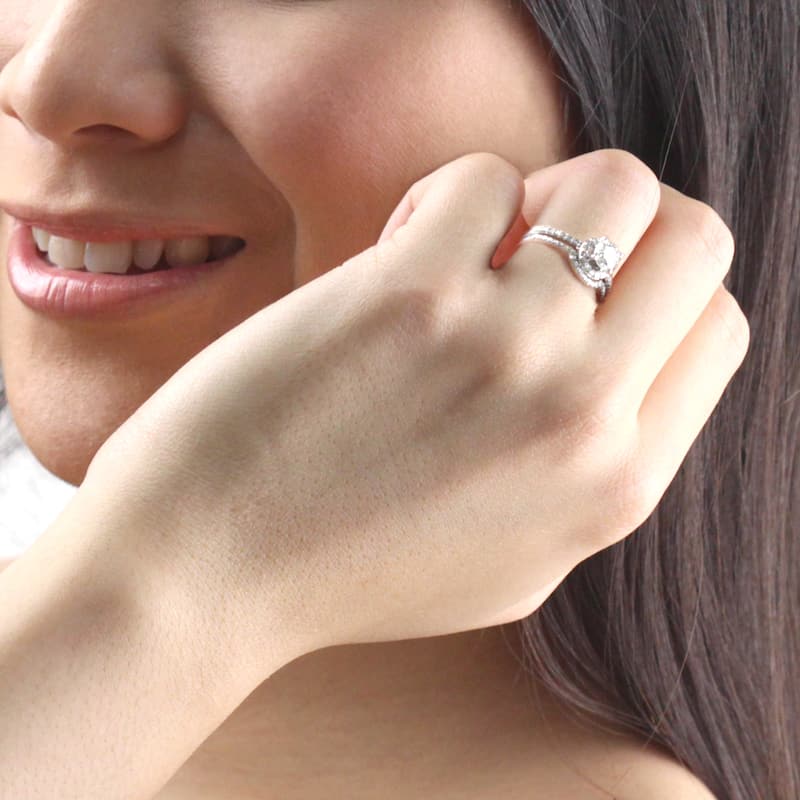 Auriya Platinum 1ct TDW Certified Round Diamond Halo Engagement Ring Set