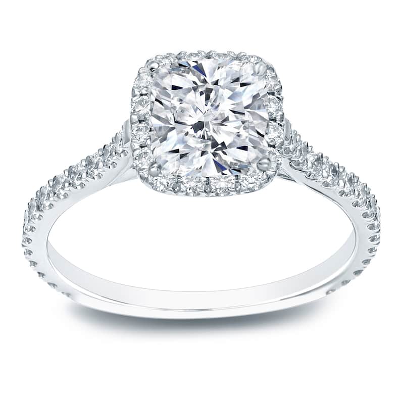 Auriya Platinum 1 1/2ctw Cushion-cut Halo Diamond Engagement Ring Certified (H-I, SI1-SI2)