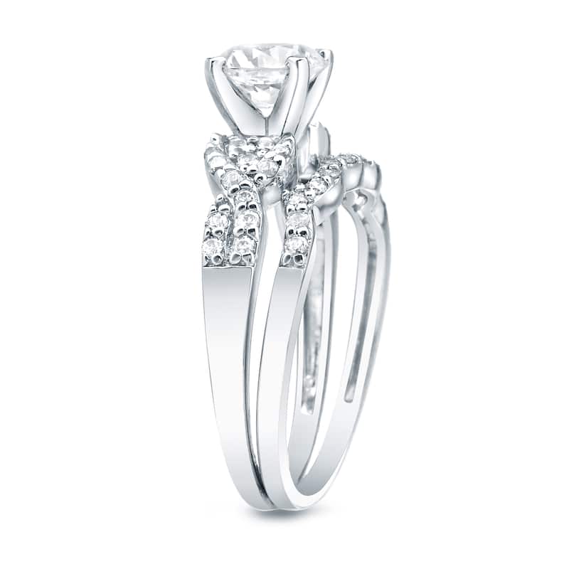 Auriya Round 1ct TDW Twisted Braid Diamond Engagement Ring Set Certified Platinum
