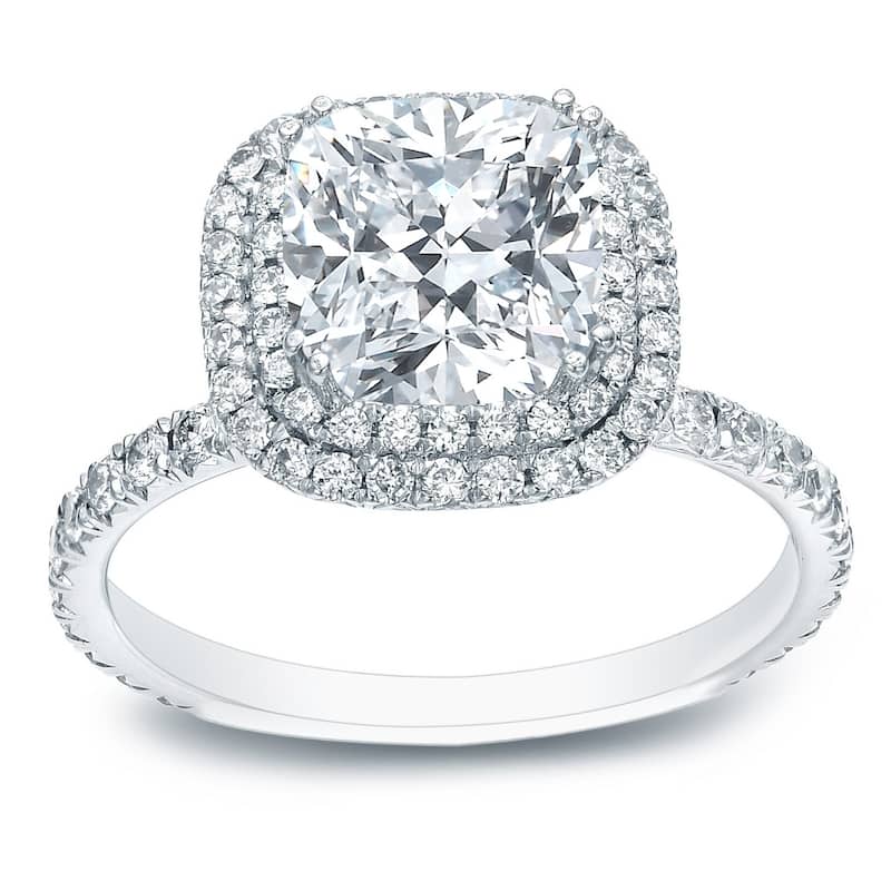 Auriya Platinum 1 3/4ctw Cushion-cut Double Halo Diamond Engagement Ring