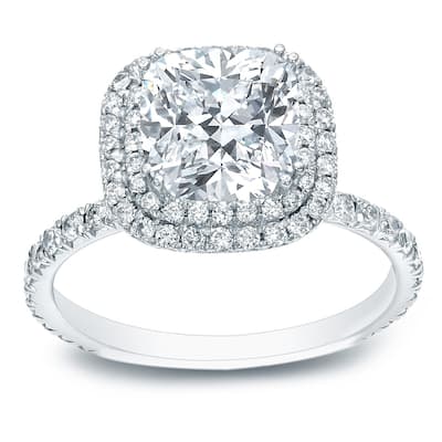 Auriya Platinum 1 3/4ctw Cushion-cut Double Halo Diamond Engagement Ring