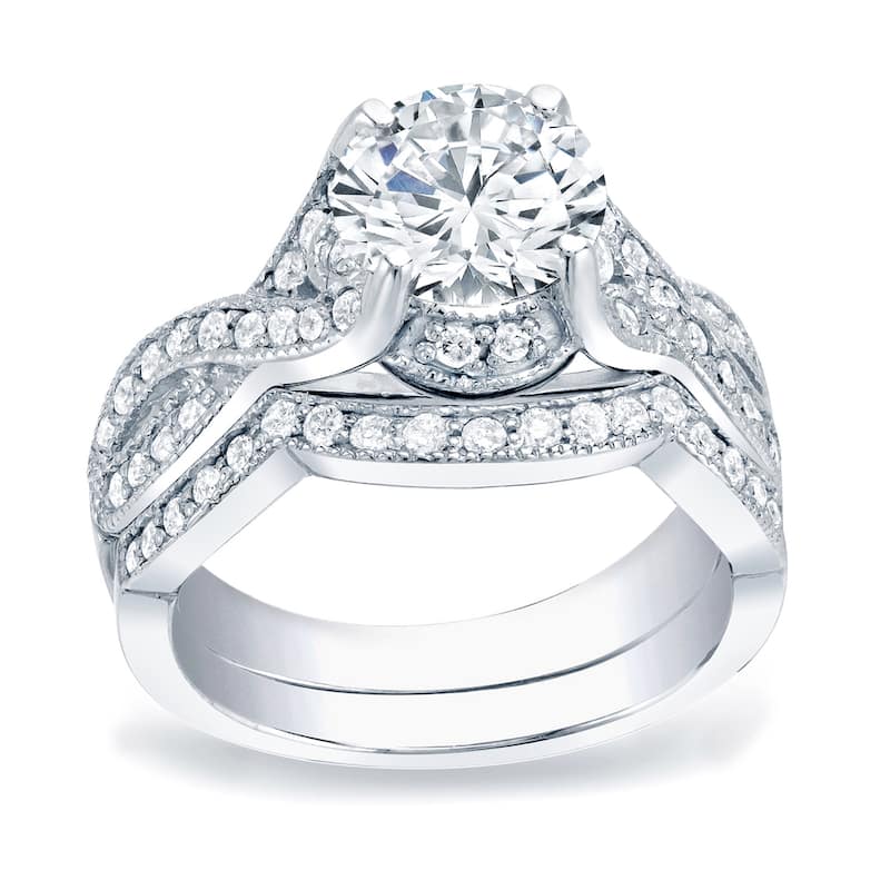 Auriya Platinum 1 1/2ctw Vintage Round Diamond Engagement Ring Set