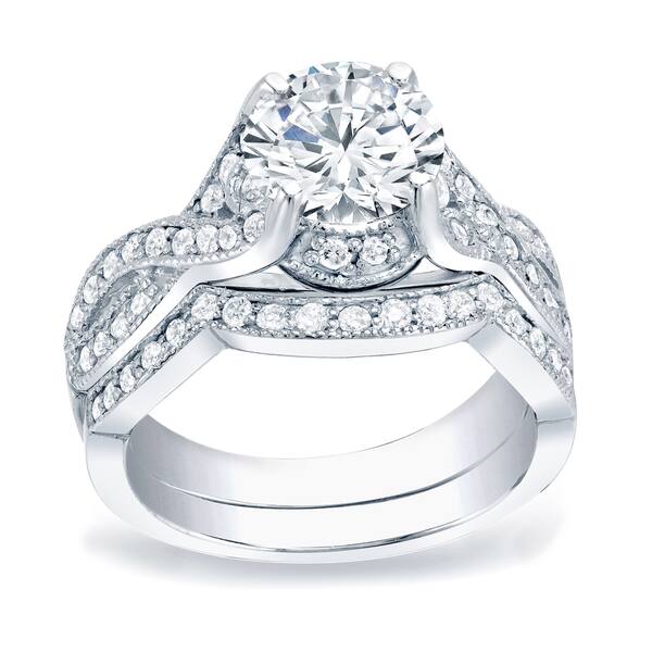 slide 1 of 6, Auriya Platinum 1 1/2ctw Vintage Round Diamond Engagement Ring Set