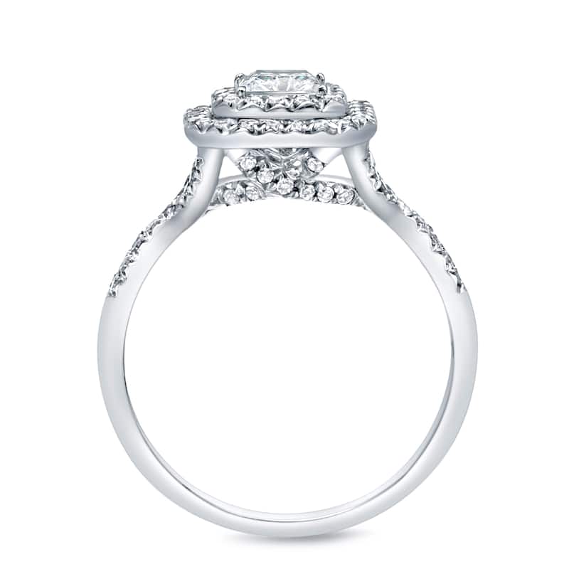 Auriya Platinum 4/5ct TDW Emerald-Cut Diamond Halo Engagement Ring