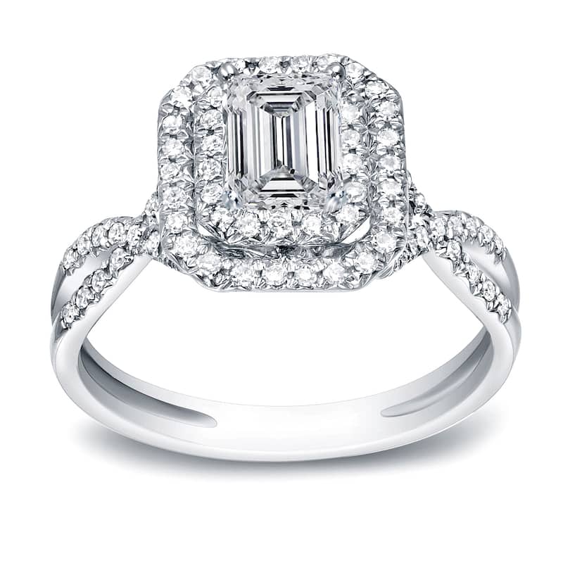 Auriya Platinum 4/5ct TDW Emerald-Cut Diamond Halo Engagement Ring
