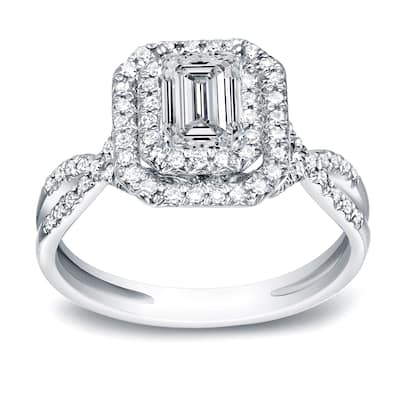Auriya Platinum 4/5ct TDW Emerald-Cut Diamond Halo Engagement Ring