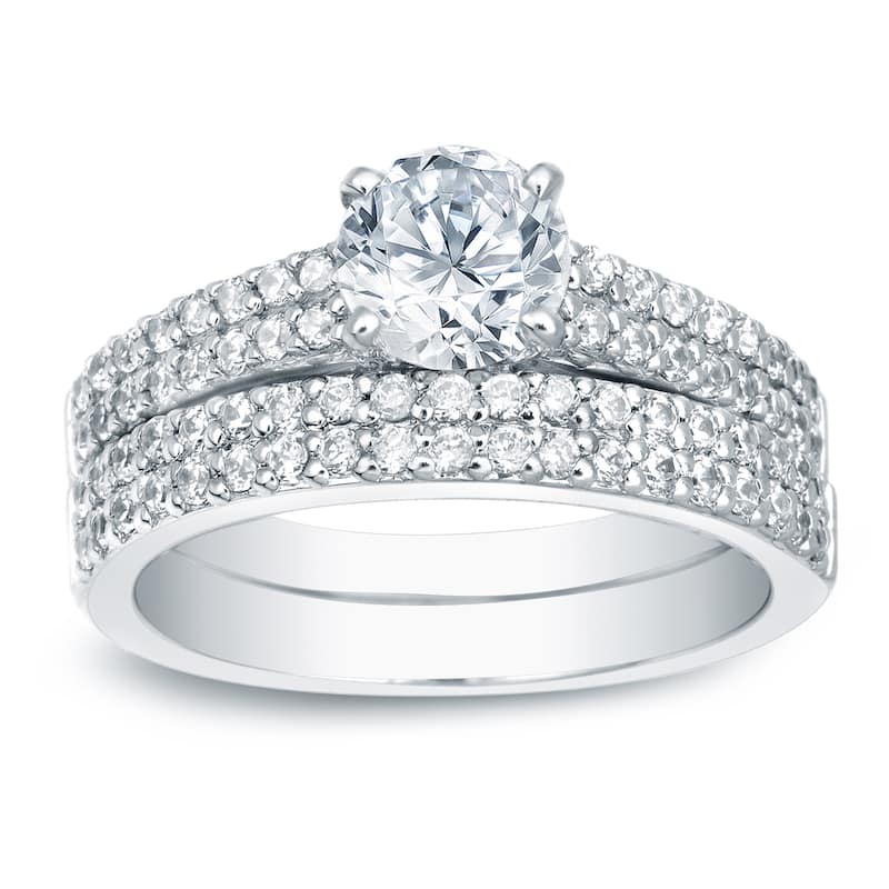 Auriya Platinum 1 1/2ctw Double Row Pave Diamond Engagement Ring Set