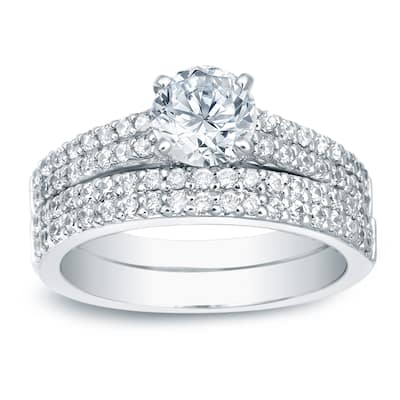 Auriya Platinum 1 1/2ctw Double Row Pave Diamond Engagement Ring Set