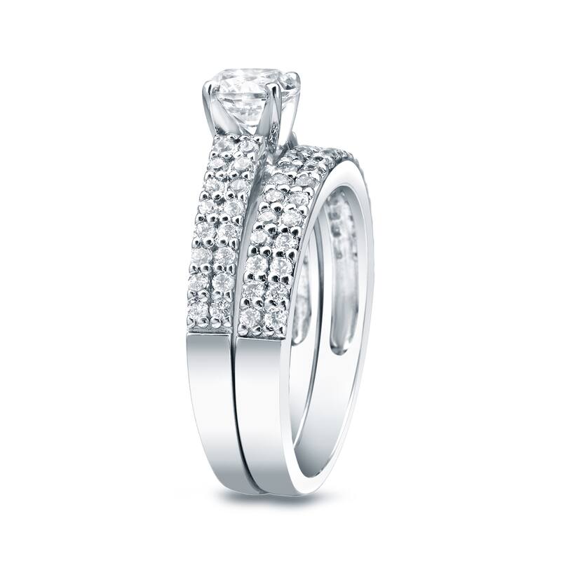 Auriya Platinum 1 1/2ctw Double Row Pave Diamond Engagement Ring Set