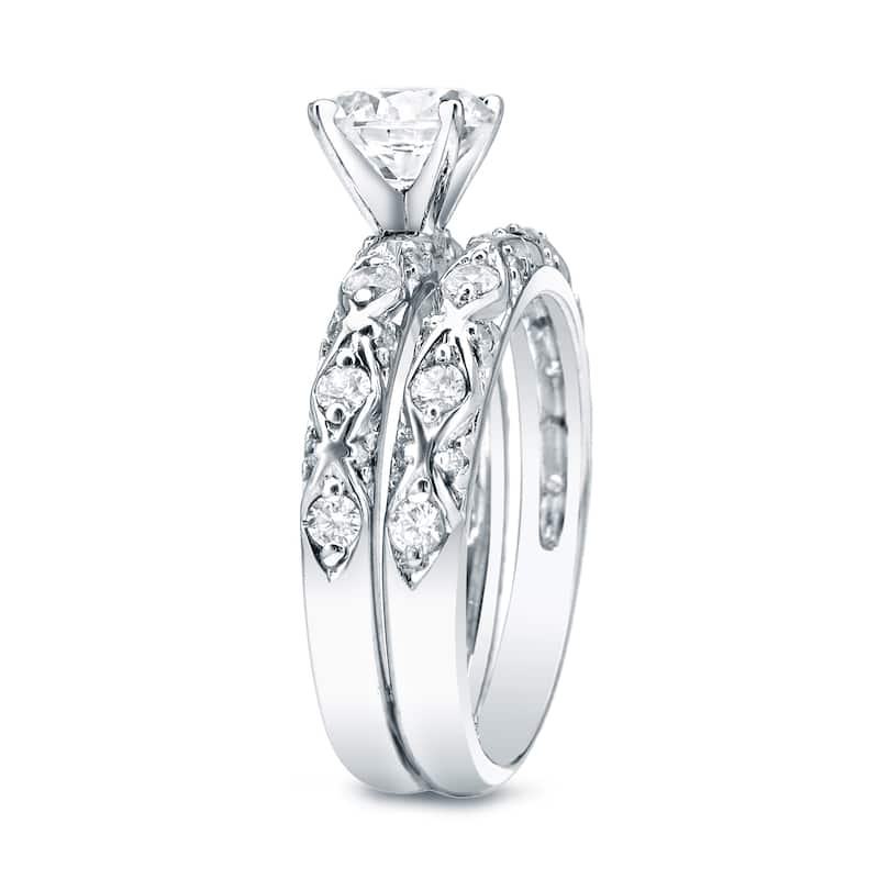Auriya Platinum 1ct TDW Vintage Inspired Certified Diamond Engagement Ring Set
