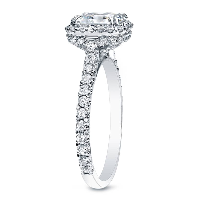 Auriya Platinum 1 1/2ct TDW Certified Cushion-Cut Diamond Halo Engagement Ring Certified (H-I, SI1-SI2)