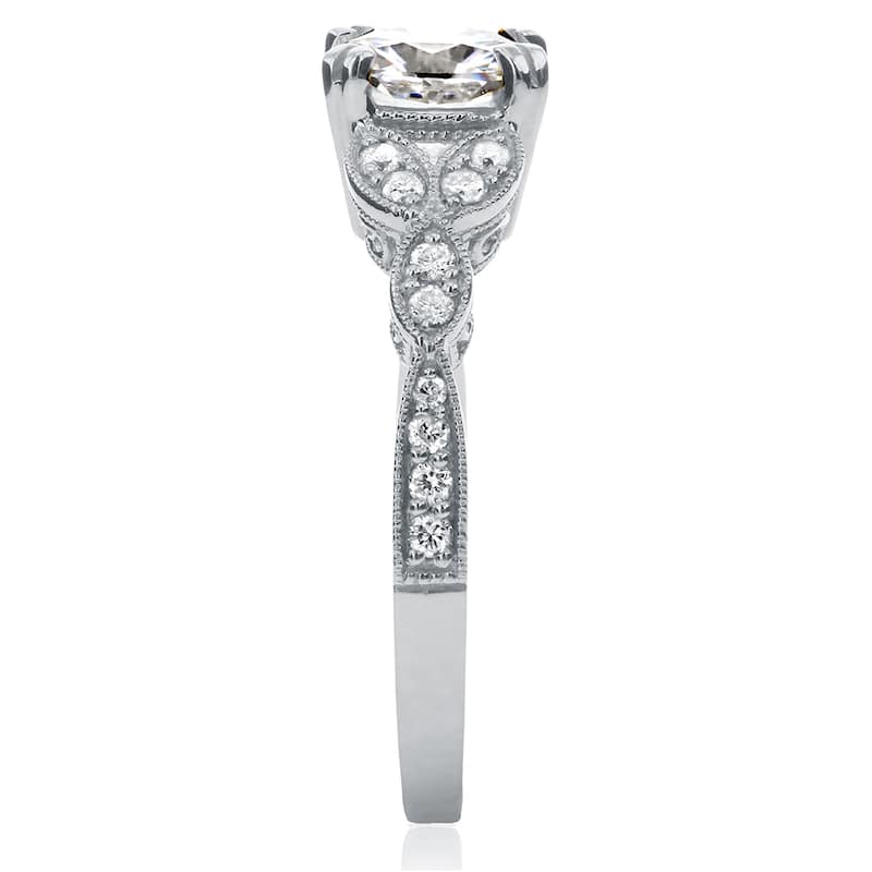 Annello by Kobelli 14k White Gold 1 1/10ct Cushion Forever Moissanite and 1/5ct TDW Diamond Floral A