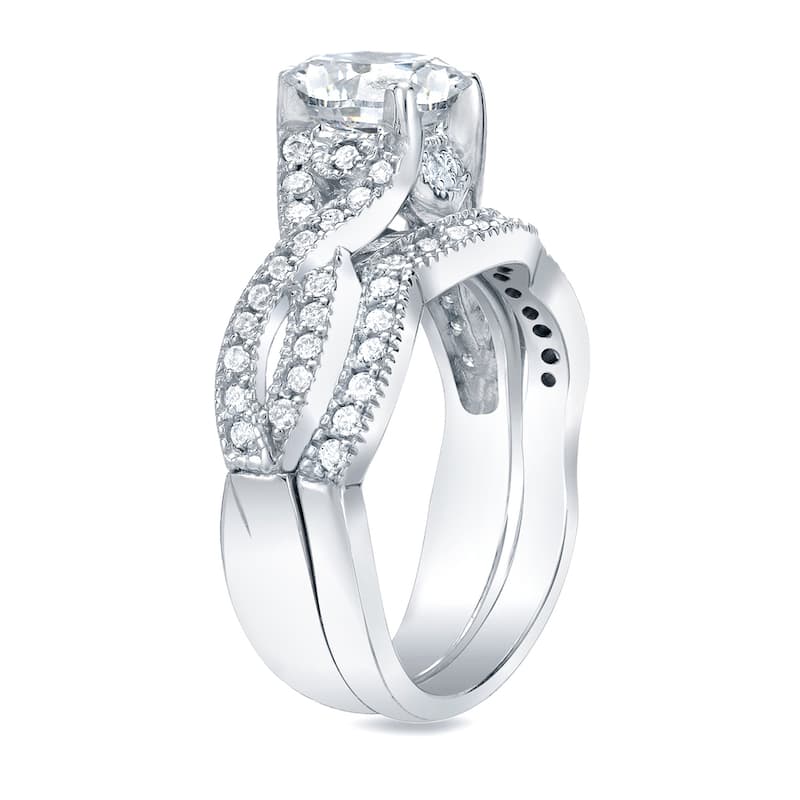 Auriya Platinum 1ctw Vintage Cushion-cut Diamond Engagement Ring Set