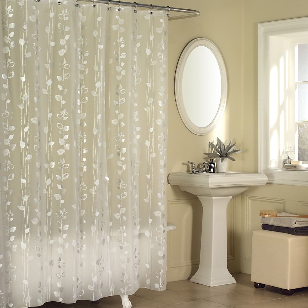 Excell Metallic Ivy Pattern Clear Vinyl Shower Curtain - Silver