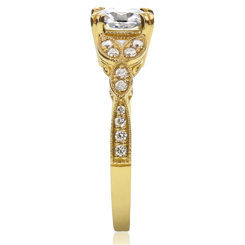 Annello by Kobelli 14k Yellow Gold 1 1/10ct Cushion Forever Moissanite and 1/5ct TDW Diamond Floral