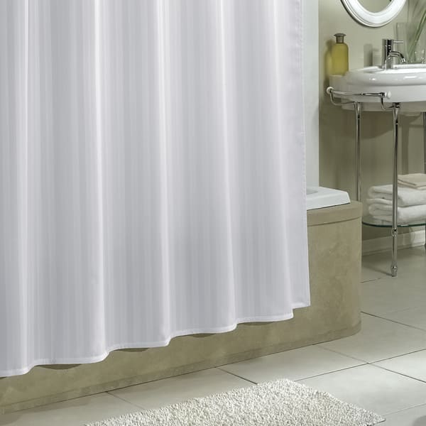 Excell White Damask Stripe Fabric Shower Curtain Liner - Bed Bath ...