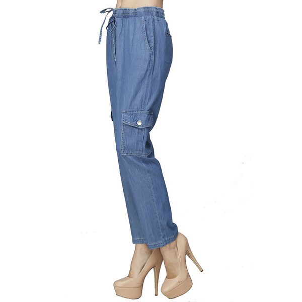 womens denim cargo capris