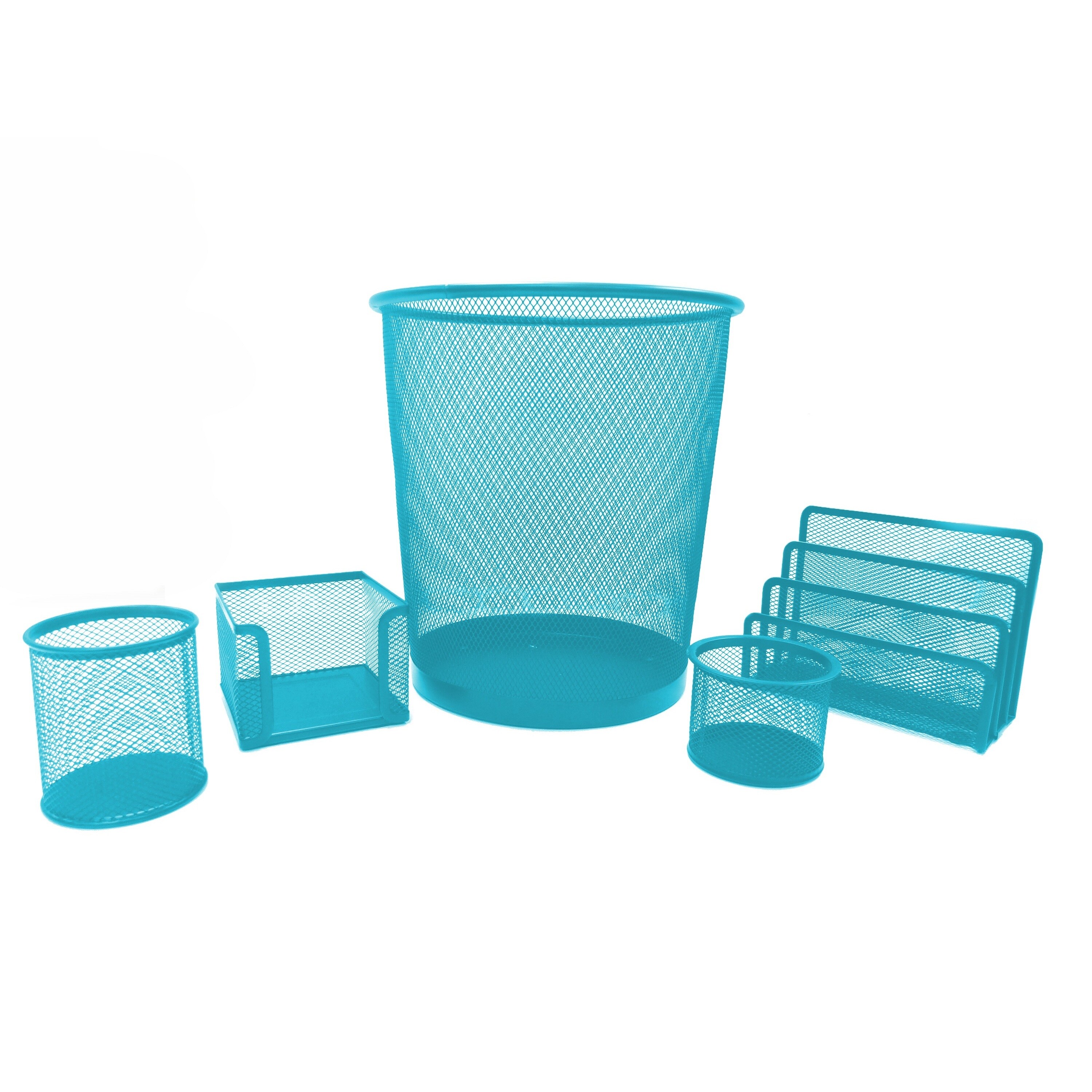 Shop Turquoise Metal Mesh 5 Piece Desk Organizer Set Overstock