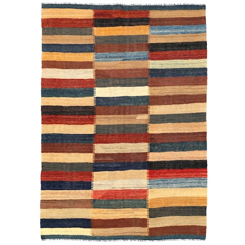 Handmade One-of-a-Kind Mimana Wool Kilim (Afghanistan) - 5' x 7'2