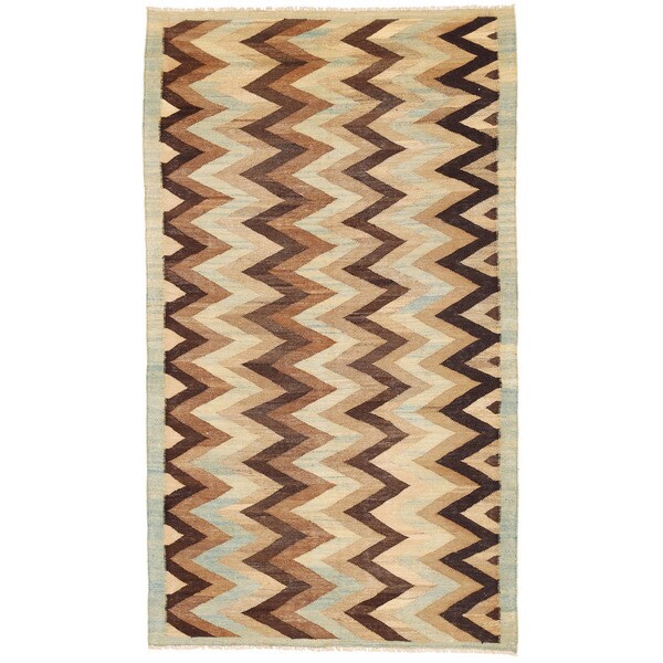 Handmade One-of-a-Kind Mimana Wool Kilim (Afghanistan) - 5'6 x 9'4