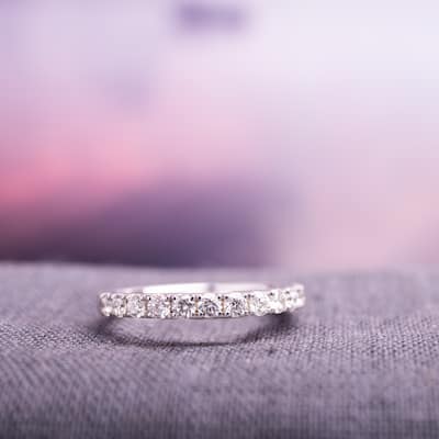 Miadora 10k White Gold 1/2ct TDW Diamond Stackable Semi-Eternity Band
